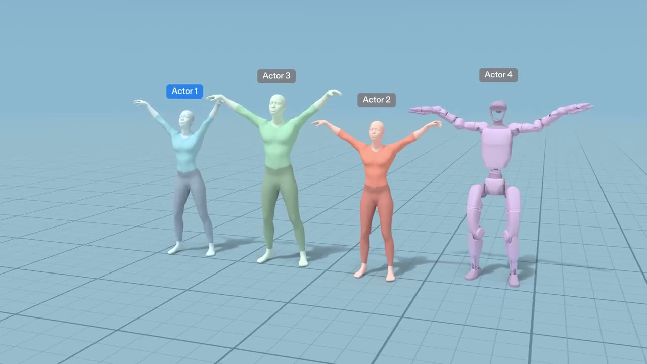 Swing Choreo launch film: single characters, pairs, and groups performing prompted sequences